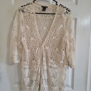 Lauren Michelle Cream Crochet Lace Kimono